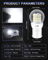 ALOPEE-9V-30V DC 1156 LED Bulb White Super Bright 1156 Bulb Replacement for 20-99 1383 1139 1141 1003 LED Reverse Lights Backup Lights RV Camper Light Bulbs, 39PCS 3014 Chips, Non Polarity, Pack of 2